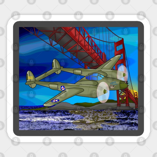 P-38 at Golden Gate Sticker by lytebound